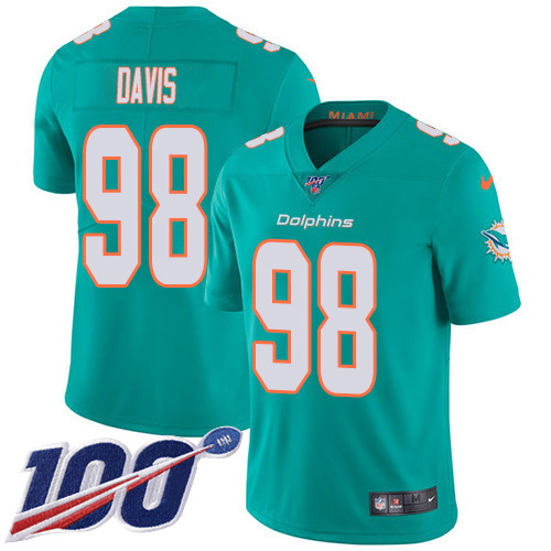 Nike Miami Dolphins #98 Raekwon Davis Aqua Green Team Color Youth Stitched NFL 100th Season Vapor Untouchable Limited Jersey->youth nfl jersey->Youth Jersey